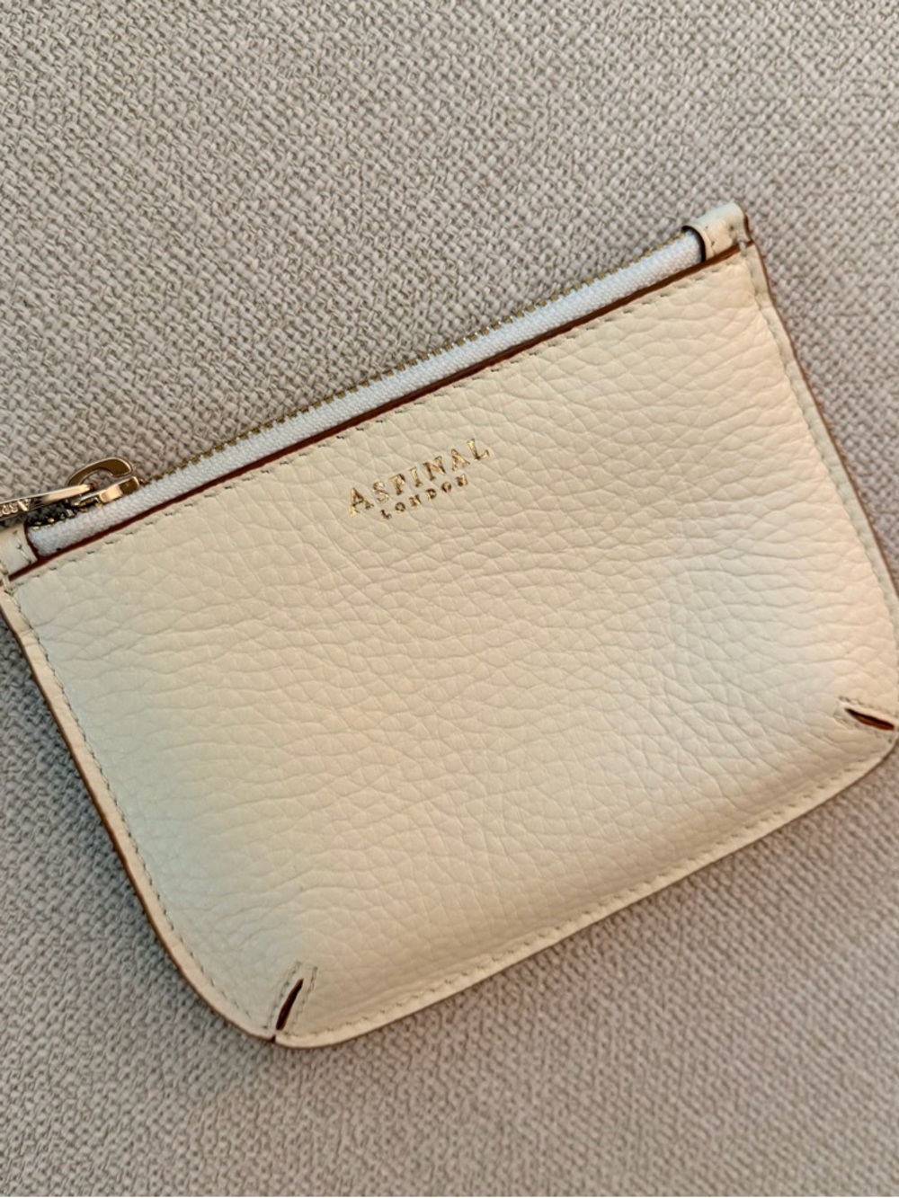 Aspinal of London Cream Pebbled Leather Zip Pouch
